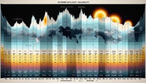 阿拉斯加的日照時間是多少小時？ 有幾個月會經歷極端的日照差異？ 阿拉斯加是否存在極端的季節性黑夜和白天？ 哪些月份特別顯著？